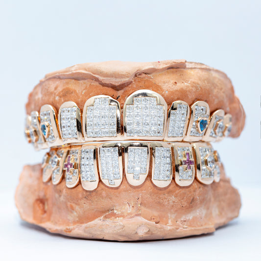 Custom Invisible Setting VVS Diamond Grillz Top OR BOTTOM Princess Cut Invisible Setting Iced Out Moissanite Grillz