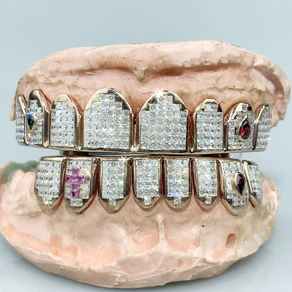 Custom Invisible Setting VVS Diamond Grillz Top OR BOTTOM Princess Cut Invisible Setting Iced Out Moissanite Grillz