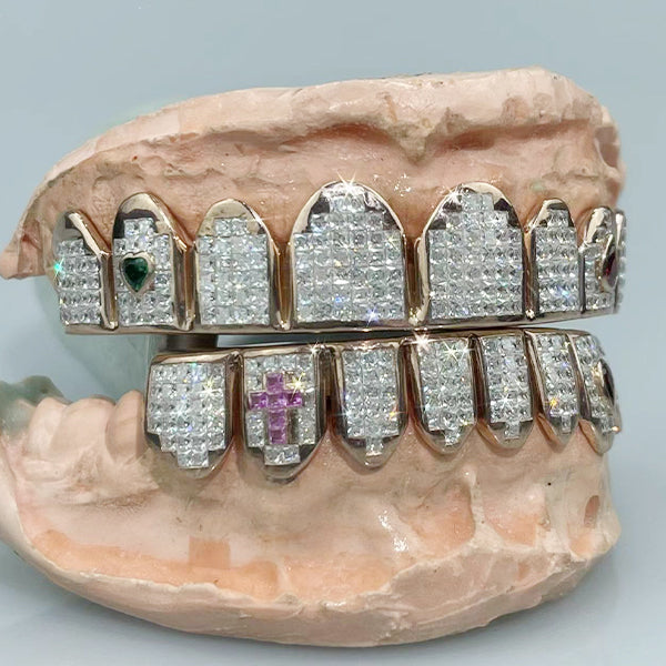 Custom Invisible Setting VVS Diamond Grillz Top OR BOTTOM Princess Cut Invisible Setting Iced Out Moissanite Grillz