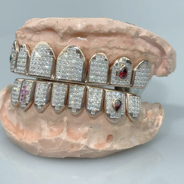 Custom Invisible Setting VVS Diamond Grillz Top OR BOTTOM Princess Cut Invisible Setting Iced Out Moissanite Grillz