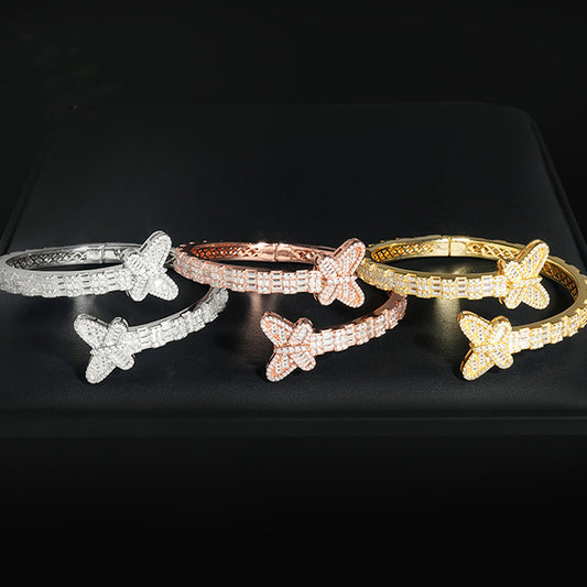 S925 Silver Inlaid D Color Moissanite Butterfly Bracelet Cross-Border Hip-Hop Fashion Trend High-End Bracelet