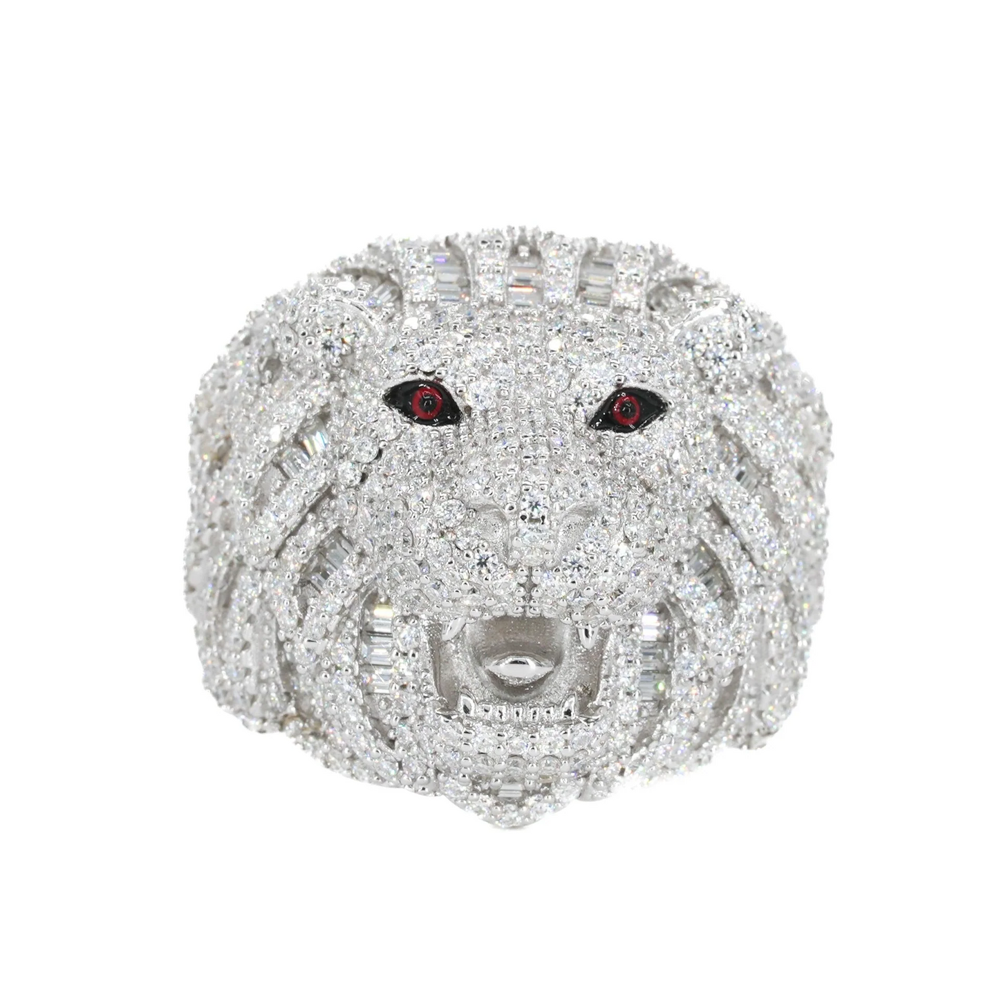 Custom Fully Iced Baguette Lion Vvs Moissanite Diamond Ring