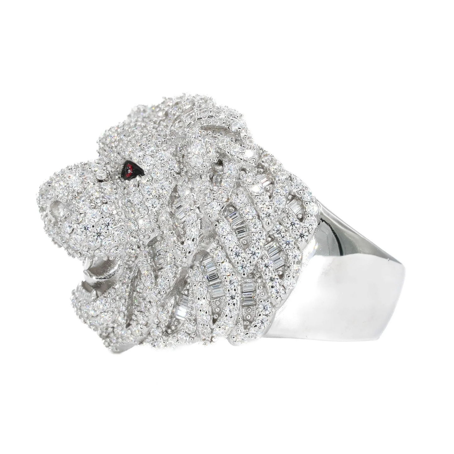 Custom Fully Iced Baguette Lion Vvs Moissanite Diamond Ring