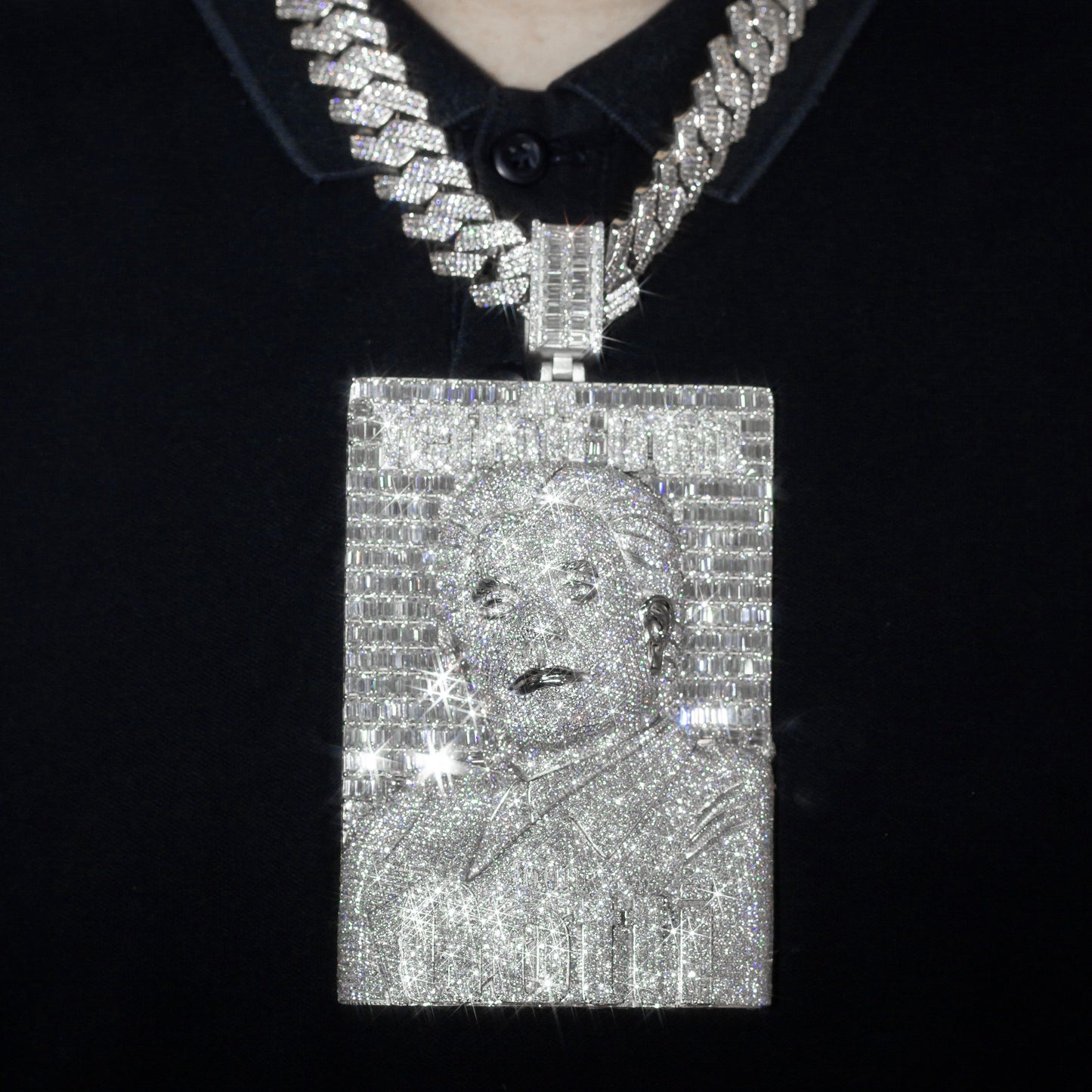 Custom Bust Down Moissanit Diamond 925 Silver Logo Pendant