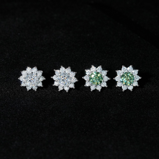 Classic 0.5 Carats Sunflower Earrings Inlaid With Blue-Green Moissanite Loose Diamonds