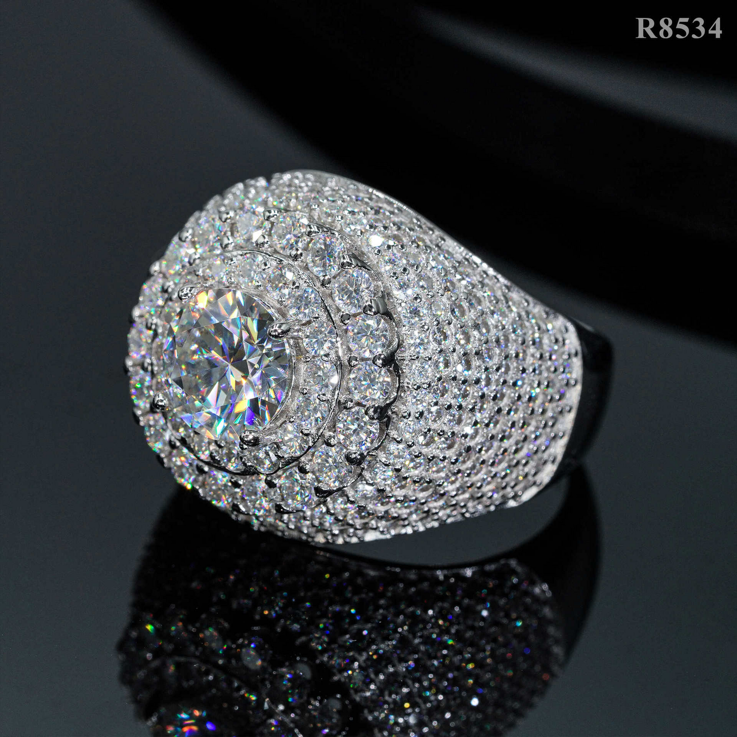 Hiphop 8mm Round Moissanite Men Ring Iced Out Moissanite DiamondRing 925 Sterling Silver Jewelry