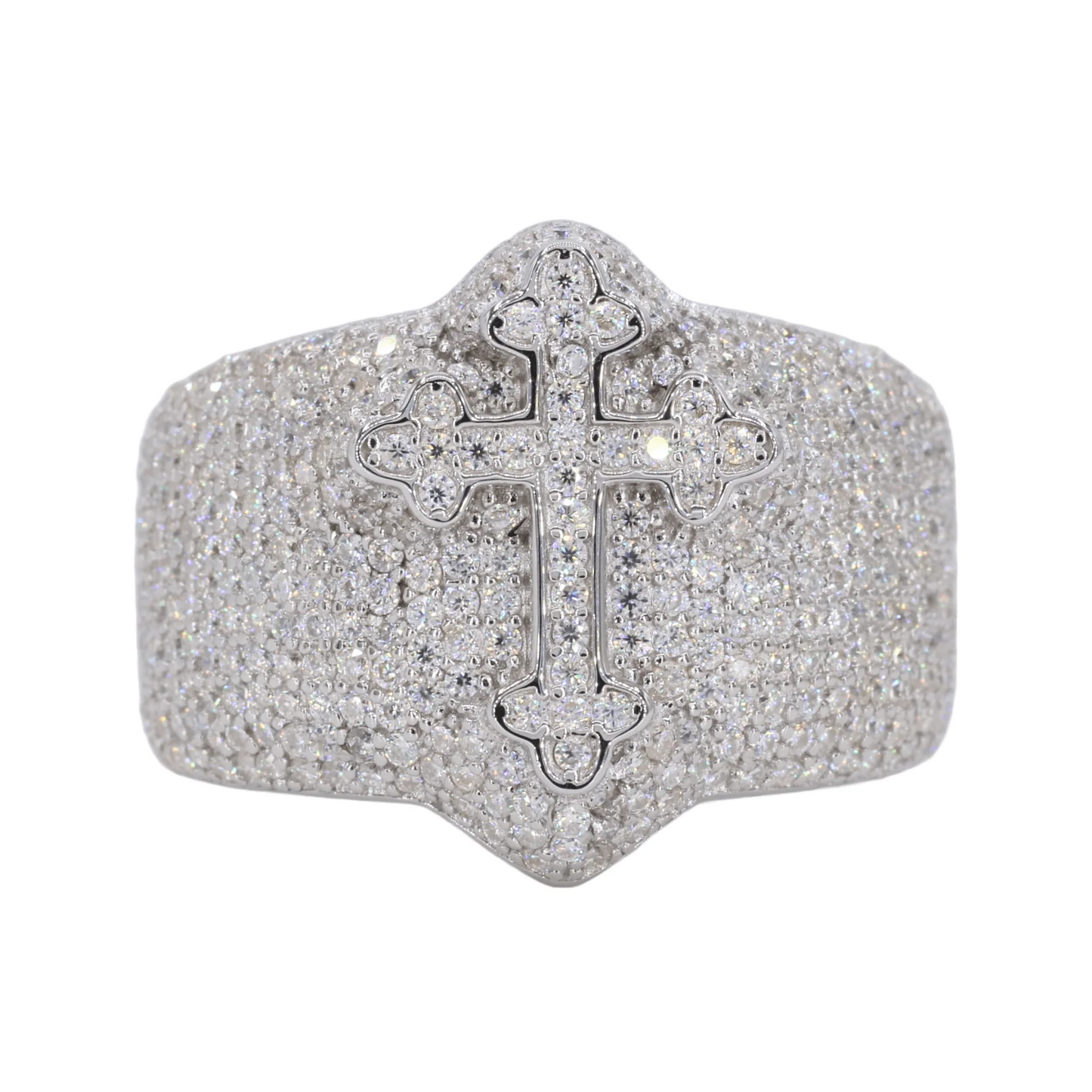 Custom Iced Out Gothic Cross VVS Moissanite Diamond Ring