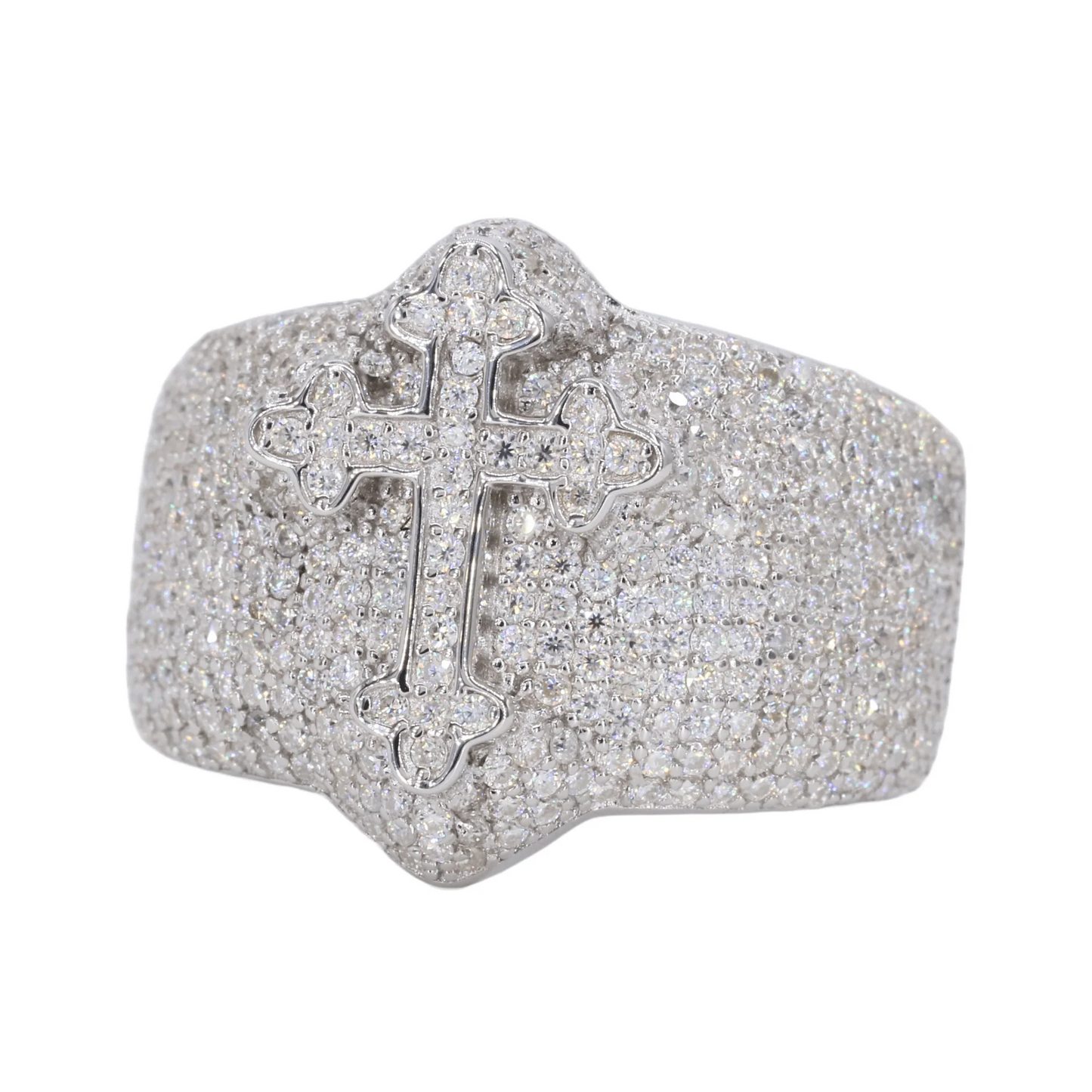 Custom Iced Out Gothic Cross VVS Moissanite Diamond Ring